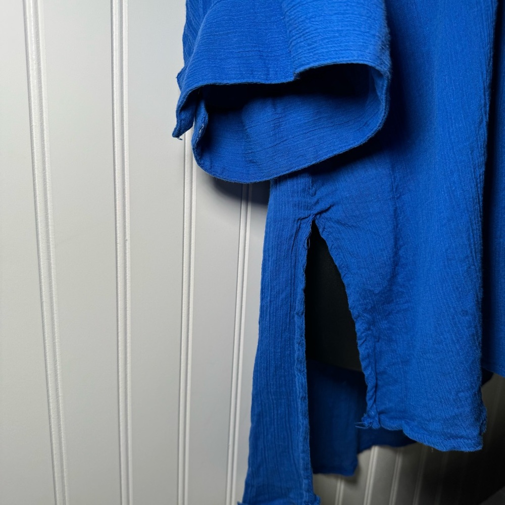 Catherine’s Blouse Women’s 2X Blue Gauzy Tunic Slits Roll Tab 3/4 Sleeves Casual - Picture 11 of 14